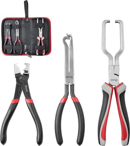 KOOPOOL 3 Pcs Electrical Disconnect Pliers Set, Heavy-Duty Automotive Connector & Fuel Line Clip Remover Tools for Rapid Disconnection in Car & Truck Repairs