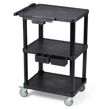 ELAFROS 3-Tier Heavy Duty AV Cart with Power Strip, 27.5 x 18.25 in | 330 lbs Capacity, Flat Top Shelves, Industrial Rolling Cart, Swivel Wheels, AV Equipment Stand, Work Cart, Organizer - style: With Power Strip