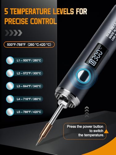 Cordless Soldering Iron Kit, 1400mAh Rechargeable Cordless Soldering Iron, 7 Seconds Fast Heating(500°F-788℉), LED Light and Adjustable Temperature, Soldering Iron for Electric Repairs, DIY