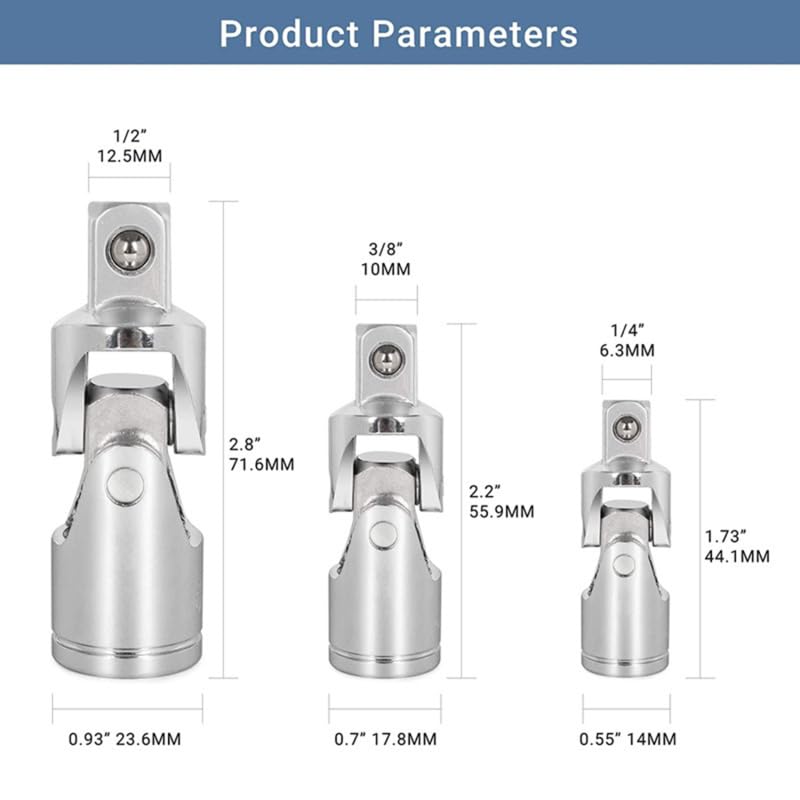 3PCS Universal Joint Set Ratchet Angle Extension Bar Socket Adapter Manual and Pneumatic Bendable Adapter Socket Tools NEW