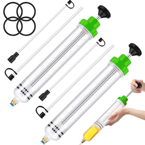 Lothee 2 Pack 500cc Automotive Fluid Extractor Pump Oil Extractor Hand Syringe Pump with Hose Manual Suction Vacuum Fuel Car Transfer for Power Steering, Hydraulic Fluid (Green) - color: Green