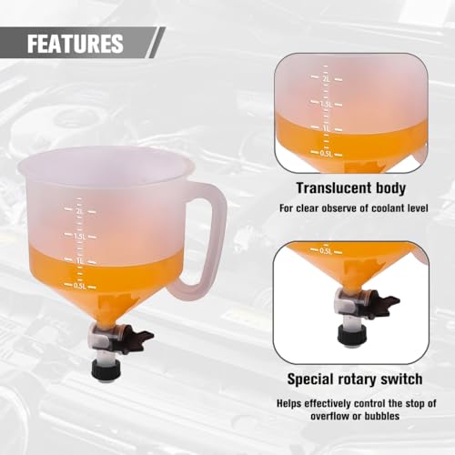 Zpana 15PCS Car Coolant Funnel Kit, No-Spill Vehicle Radiator Filling Funnel Bleeder with Adapters, No-Leak Auto Radiator Burping Filler, Universal for SUV RV Truck (Yellow) - color: Yellow