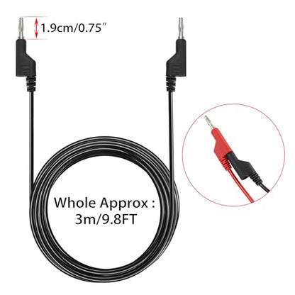 Sumnacon 5Pcs Banana to Banana Plug Test Lead, 4mm Stackable Banana Plug Wire Test Cable Lead for Multimeter, Electrical Test Wire 1000V/15A 9.8 Ft/3M - size: 3 m