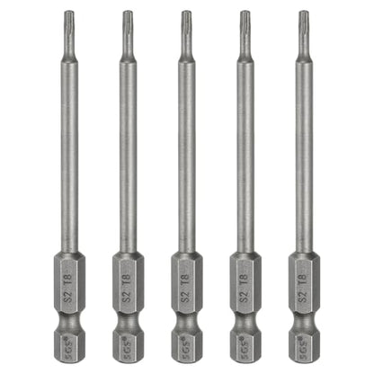 HARFINGTON 5pcs T8 Torx Head Screwdriver Bit 1/4" Hex Shank 3.15" (80mm) Long Magnetic No Hole Tip Tamper Proof 6 Point Star Screw Driver Drill Bits S2 Steel Industrial Power Screwdrivers - size: T8 x 3.15"(80mm)
