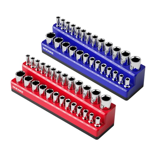 1/4 Inch Magnetic Socket Organizer,2-Pack Metric &SAE Sockets Holder Set 1/4" Drive Socket Trays,Holds 52 Pcs Standard and Deep Size Sockets(Socket not Included) - size: 1/4"SAE&METRIC/2PCS