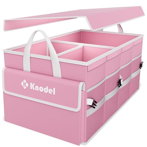 K KNODEL Trunk Organizer with Lid for Car, SUV, and Truck (Medium, Pink) | Collapsible Car Storage Organizer, Car Organizers and Storage for Sedan, Cargo Organizer, Car Bin, Basket,Bag, Organization - color: Pink, size: Medium-With Lid