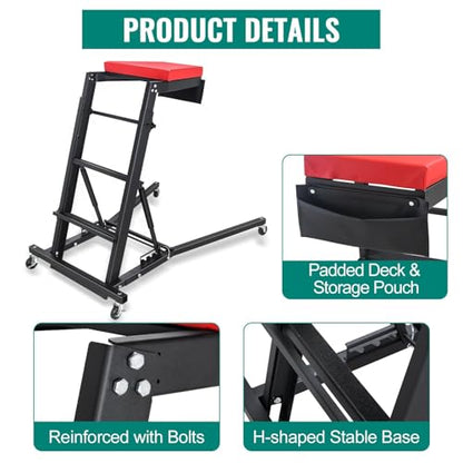 400lbs Top Automotive Creeper for Mechanics, Adjustable Height Engine Creeper 42.5"-64.8" with 4 Swivel Caster Wheels and Padded Deck, Foldable Car Creeper for Home Garage Workshop