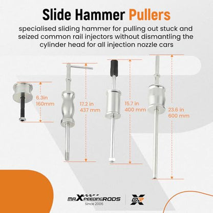 maXpeedingrods 40 Pcs Diesel Fuel Injector Puller Removal Tool, Auto Truck Diesel Injector Extractor Removal Tool, Slide Hammer Fuel Injector Removal Tool Kit for Diesel Engines - style: Hammer injector puller