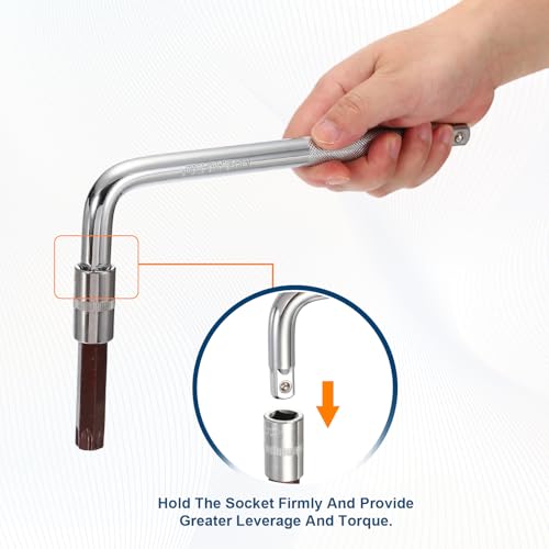 HARFINGTON Socket Breaker Bar 1/2" Drive 14" Long 50BV30 Alloy Steel L-Shape Extension Bar Axle Nut Socket Wrench Hand Tool for Car Mechanical Equipment Repair, Matte Silver - size: 1/2"x14"