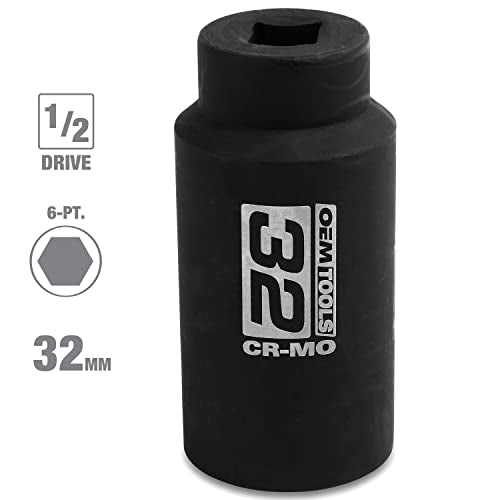 OEMTOOLS 1/2 Inch Drive 32mm Axle Nut Socket for Automotive Maintenance | CR-MO 32mm Impact Socket, Black Oxide Finish to Resist Rust, 6 Pt. 32mm Socket, Use for Tune-Ups - size: 32 mm