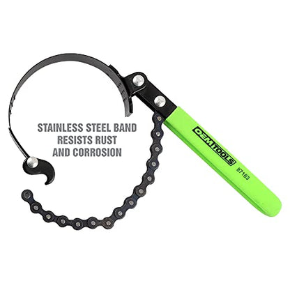 OEMTOOLS 87163 Adjustable Oil Filter Chain Wrench, Fits Oil Filters Between 2-1/2 Inches to 4-1/2 Inches (63.5MM to 114.3MM), Black and Green - size: 2-1/2” - 4-1/2”