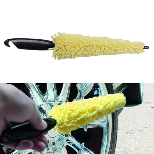 Car Wheel Brush Soft Bristle Rim Cleaner Tool for Tire Washing - Flexible Sponge Head Removes Brake Dust on SUV Truck - 35cm Yellow