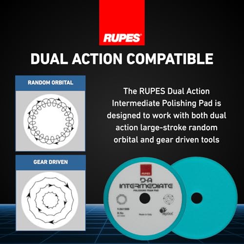 RUPES 9.DA150B Pack of 12 Light Blue D-A Intermediate Foam Polishing Pads 150mm | Ideal for Paint Correction & Gloss Enhancement | Compatible with 5" Backing Plate | Improves Cutting Performance - size: Intermediate 150mm, style: Pack of 12