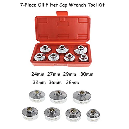 munirater 7 Piece Oil Filter Cap Wrench Tool Kit 24mm 27mm 29mm 30mm 32mm 36mm 38mm Socket Set Automotive Cartridge Oil Filter Housing (Black)
