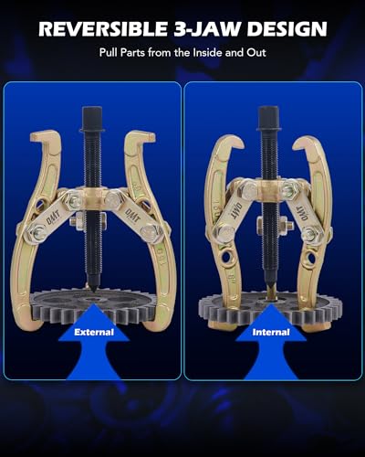 Orion Motor Tech Gear Puller Set, 3" 4" 6" 8" 3 Jaw Puller Kit for Pulley Gear Bearing Flywheel Removal, Heavy Duty Pulley Puller with Reversible Jaws 4 pcs Bearing Puller Tool Kit | 4pc Bearing Puller Pulley Puller Tool Kit for Pulley Gear Bearing Flywhe