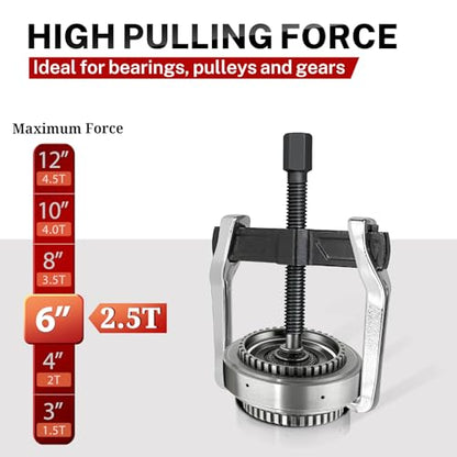 BILITOOLS 6" 2 Jaw Gear Puller, Small Bearing & Pulley Removal Tool | Internal External Reversible for Flywheel, Gears & Pulleys - size: 6”