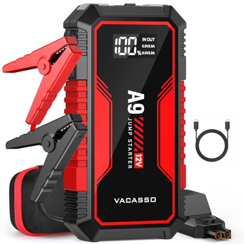 Jump Starter 4000A, VACASSO A9 Battery Jumper Starter Portable (7L Gas/4L Diesel), 12V Car Battery Booster Jump Starters Pack, Jumpstart with USB Ports, Jumper Cables, LED Light, Storage Case - color: Red