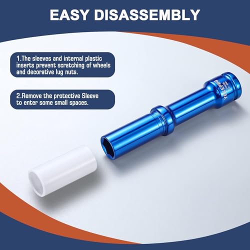 19mm 6" Extra-long Thin Wall Wheel Protector Impact Deep Socket Set, Non-Marring Lug Nut Socket Set, 6 Point, W12003A-19 - size: XL 19mm
