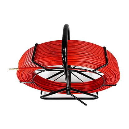 6MM 500FT Fish Tape Fiberglass Reel Stand Duct Rodder Cable Puller Rod Continuous Cable Running Rod - color: Black + Red, size: 6mm*500ft