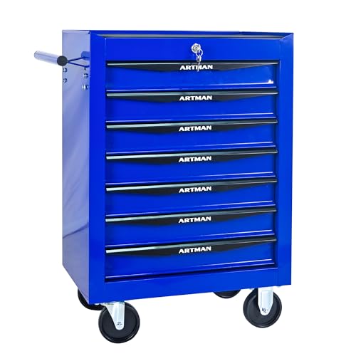 Rolling Tool Box with Wheels, Mechanics Tool Chest with 7 Drawers, Tool Box Organizer with 7 Tool Storage Boxes, Lockable Tool Storage Cabinet for Home Garage Workshop Warehouse Repair Shop, Blue - color: Blue, size: 7 Drawer