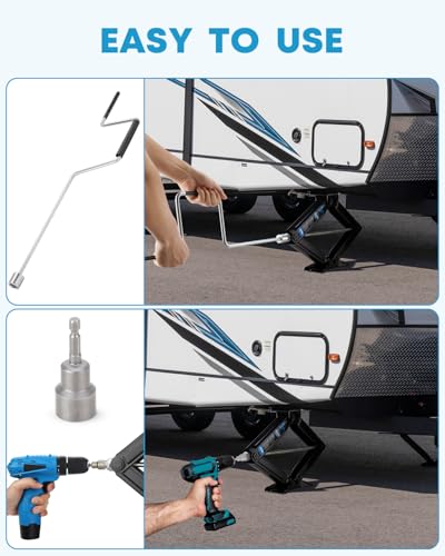 Kohree 6500lbs Heavy Duty RV Stabilizer Jacks 4 Pack, 24 Inch Leveling Scissor Jack for Travel Trailer Camper, with Crank Handle and Drill Bit - size: 4P-6500-24inch