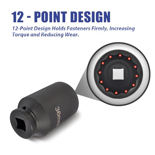 1/2" Drive 12-Point Metric Deep Spindle Axle Nut Socket Set, 4PC | Premium Cr-Mo Steel, 12-Point Extra-Deep Design, High-Contrast Laser Markings, Storage Case Included, Metric 4PC Set - color: 4pcs