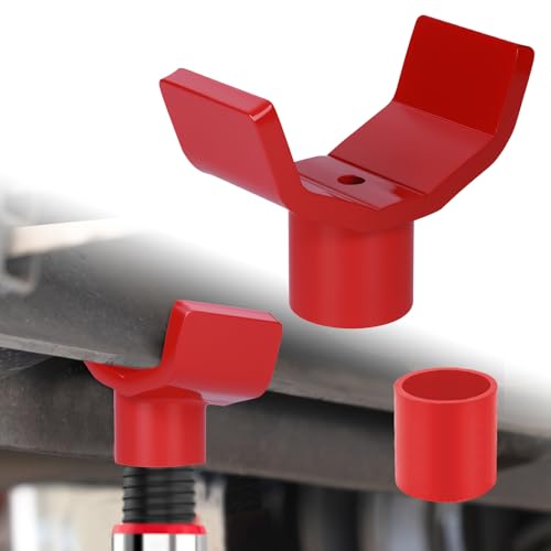2-in-1 Bottle Jack Adapter - Universal Steel Adapter for Safe Jack Lift, Fits 1.61-Inch (41mm) or Smaller Bottle Jacks, Works with Round Axles (4.5" Max) & Square Axles (3.5" Max) - color: Red-With one jack adapters