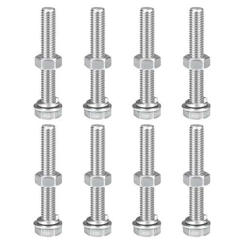 uxcell M8 x 55mm Hex Head Screws Bolts, Nuts, Flat & Lock Washers Kits, 304 Stainless Steel Fully Thread Hexagon Bolts 8 Sets - size: M8 x 55mm