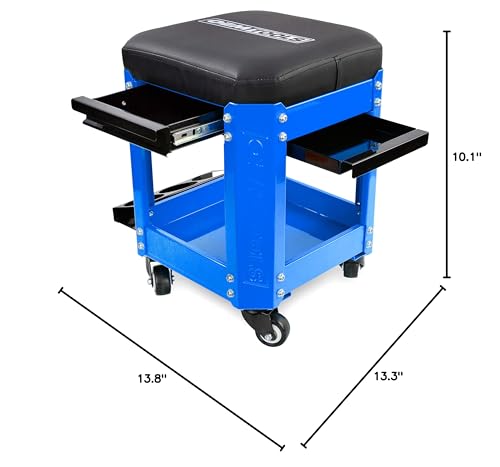 OEMTOOLS 24996 Blue Workshop Creeper Seat, Rolling Stool with Tool Storage, Mechanic Stool for Garage Work, 280 lb Capacity