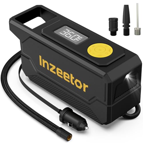 150 PSI Tire Inflator Portable Air Compressor, 12V DC Auto Shutoff Air Pump with Digital Pressure Gauge and Emergency LED Light for Car Tires, Bicycle & Balloons, Black - color: Black