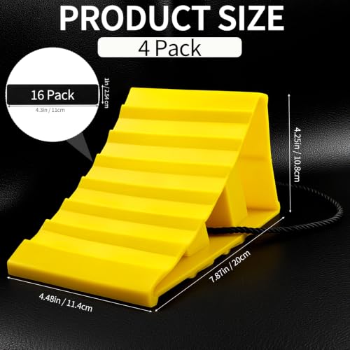 4 Pack Wheel Chocks, Wheel Chocks with Rope, Plastic Hard Wheel Stoppers Block for Camper Cars, RV Trailer, Trucks (Yellow) - color: Yellow