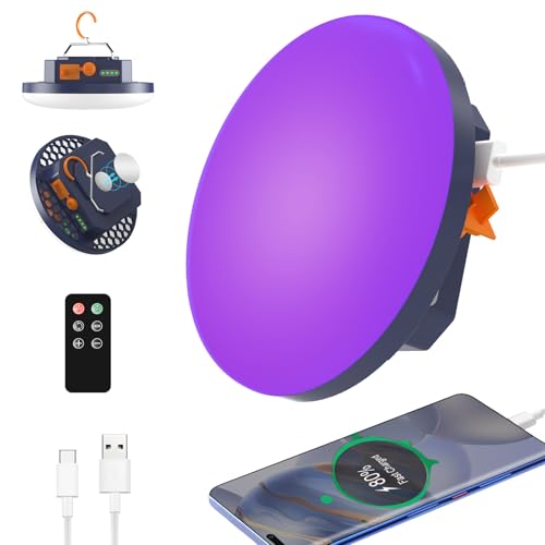 96 LED 395nm UV / 6500K Flashlight Camping Blacklight , 10000mAh Rechargeable, 3000 Lumens, Glow Lights for Party , Bedroom, Fluorescent Poster , Dog/Cat Urine ,Halloween Black Light (UV(Remote)) - color: UV(Remote)