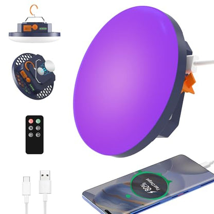 96 LED 395nm UV / 6500K Flashlight Camping Blacklight , 10000mAh Rechargeable, 3000 Lumens, Glow Lights for Party , Bedroom, Fluorescent Poster , Dog/Cat Urine ,Halloween Black Light (UV(Remote)) - color: UV(Remote)