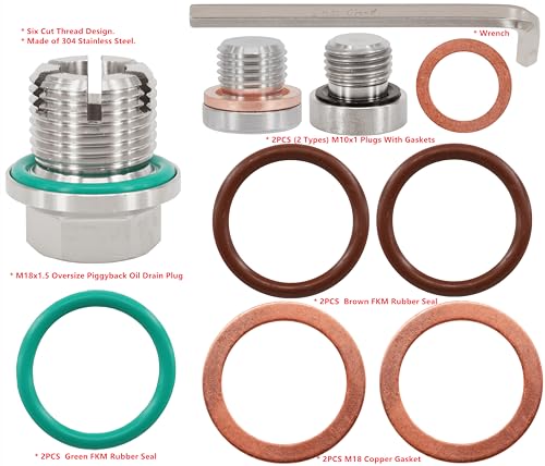 M18.1-1.5 x 15mm Oversize Piggyback Oil Drain Plug, Stainless Steel Self Tapping Oil Pan Thread Repair Kit - size: M18.1x1.5