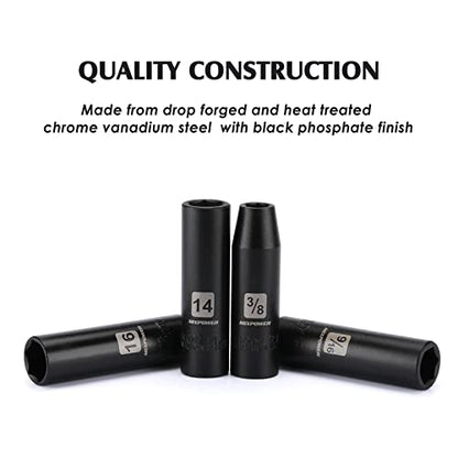 MIXPOWER 25 Pieces 1/2-Inch Drive Deep Impact Socket Set, CR-V, Metric/SAE, Includes 12mm to 24mm, 3/8-Inch to 1-Inch, 3", 5" Extension bars, 1/2"-1/4" Adapter - size: 25 PCS(10MM-24MM,3/8"-1")