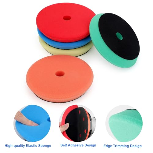 5PCS Buffing Polishing Sponge Pads, 5'' Orbital Buffer Pads Hook and Loop Buffing Pads, Foam Polisher Pad 5 Grits from Coarse to Fine, for 5 Inch DA Rotary Polisher Compounding, Polishing and Waxing