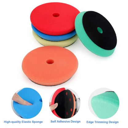 5PCS Buffing Polishing Sponge Pads, 5'' Orbital Buffer Pads Hook and Loop Buffing Pads, Foam Polisher Pad 5 Grits from Coarse to Fine, for 5 Inch DA Rotary Polisher Compounding, Polishing and Waxing