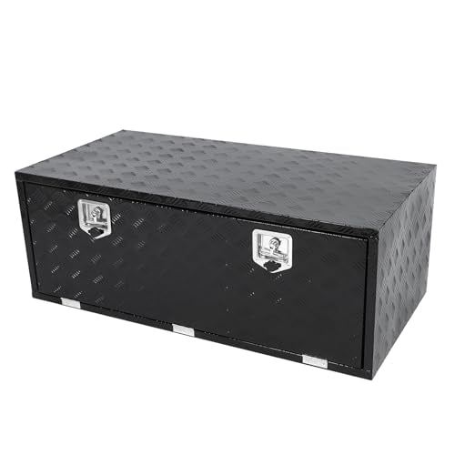 Heavy Duty Aluminum Stripes Plated Underbody Tool Box with Lock and Keys, 48×18×24 Inch Waterproof Square Storage Organizer for Truck,Trailer,Pickup,RV（Black） - color: black, size: 48×18×24 inch