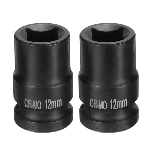 HARFINGTON 2pcs 4 Point Square Socket 1/2" Drive 12mm Metric Square Impact Socket CR-MO Blackening Standard Wheel Sockets Pneumatic Socket Tool for Auto Repair Mechanical Maintenance Home Use - size: 12mm