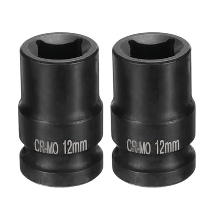 HARFINGTON 2pcs 4 Point Square Socket 1/2" Drive 12mm Metric Square Impact Socket CR-MO Blackening Standard Wheel Sockets Pneumatic Socket Tool for Auto Repair Mechanical Maintenance Home Use - size: 12mm