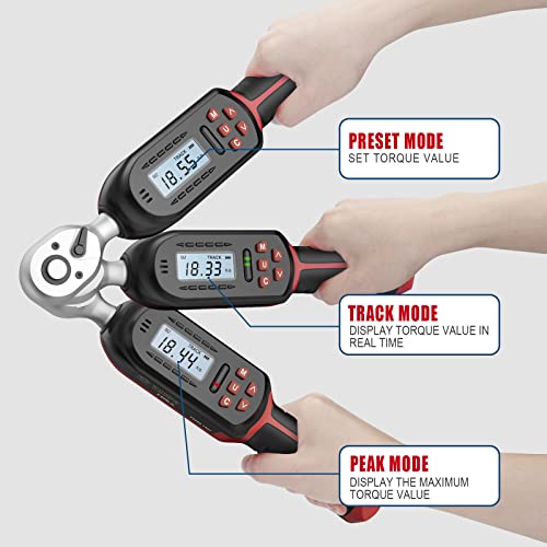VANPO 3/8 Inch Digital Torque Wrench with Preset Values, 2.2-44.3 Ft-lbs/3-60Nm, Buzzer and LED Notification, Small Electronic Torque Wrench for Motorcycles | 3-60Nm, Small Electronic Torque Wrench with Preset Value, Buzzer and LED Notification or Motorcy
