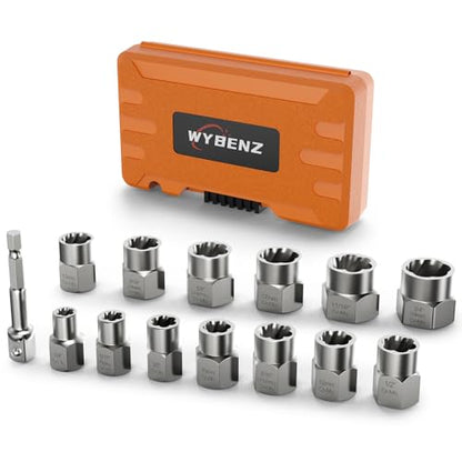 14 PCS Bolt Extractor Set, 3/8" Drive Impact Bolt & Lug Nut Remover Socket Tool Kit, Stripped Bolt Extractor Socket Set For Broken,Damaged, Frozen, Studs, Rusted, Rounded-Off Bolts, Nuts & Screws - size: 14PCS -B