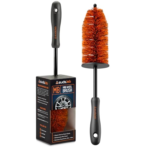 Sudslab Mini Wheel Cleaning Brush – Durable Multipurpose Rim Brush for Cars, Trucks, Motorcycles, Bicycles, Boats, Rims, Exhaust Tips, – Mini Design, Dense Bristles, All Surface Cleaner - size: Mini