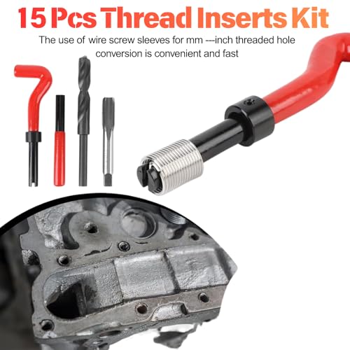 Thread Repair Kit M14x1.5 15 PCS Helicoil Insert Sleeves Stainless Steel Metric Female Thread Repairing Assortment Kit with Complete Tools for Auto and Machinery Repairing