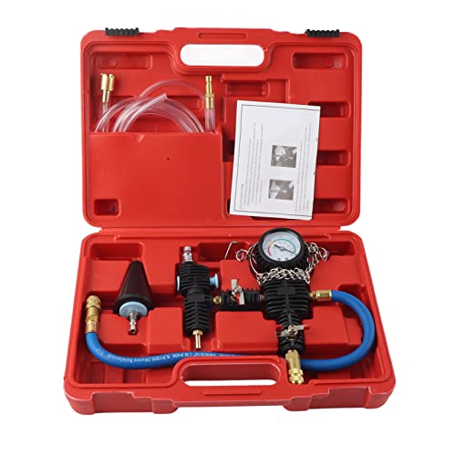 Coolant System Vacuum Purge Tool, Universal Radiator Refill Kit with Pressure Gauge and Flexible Hoses for Most Cars, SUVs and Light Trucks