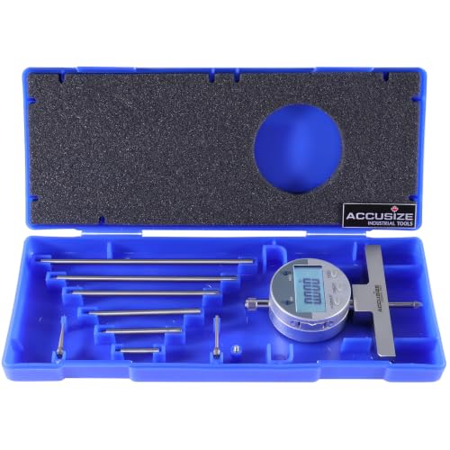 Accusize 0-22 in Digital Depth Gauge with Small-Hole Points, P103-0188 | 6 Connectable Rods, +/-0.001 in Accuracy, 0.0005 in Resolution, 4 in Base, 3/8 in Stem - size: 0-22" Digital