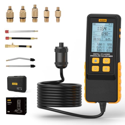 AUTOOL Digital Compression Tester Automotive Compression Gauge 0-426PSI 0~29bar for Petrol Engine Cylinder Compression Test Kit with Adapters & Hoses, 6 Data Saving, Backlit Screen