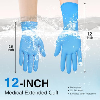 Schneider Nitrile Exam Gloves, Extended 12 Inches Cuff, X-Large, 50-ct Box, 4 mil, Gloves Disposable Latex Free, Powder Free for Medical, Food Prep, Cleaning, Cooking, Blue - size: X-Large
