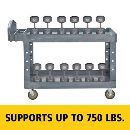 Rubbermaid Commercial Products BRUTE Heavy Duty 2-Shelf Utility/Service Cart, Large, Lipped Shelves, Ergonomic Handle, 750 lbs. Capacity, Black, for Warehouse/Garage/Cleaning/Maintenance/Stadiums - color: Gray, size: Large, style: 2-Shelf