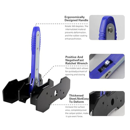 Brake Caliper Compression Tool Kit with 4 Hooks & Steel Plates - 360° Swing Ratchet for Single/Twin/Quad Piston Calipers Heavy-Duty Brake Pad Spreader Car Repair Tool
